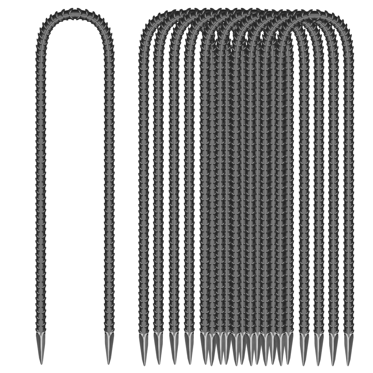 ESSFF 12-inch garden stake with galvanized steel U-shape for strong outdoor anchoring.