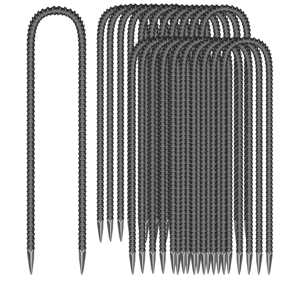 ESSFF ground stakes in a 22-piece galvanized steel set for secure outdoor anchoring.