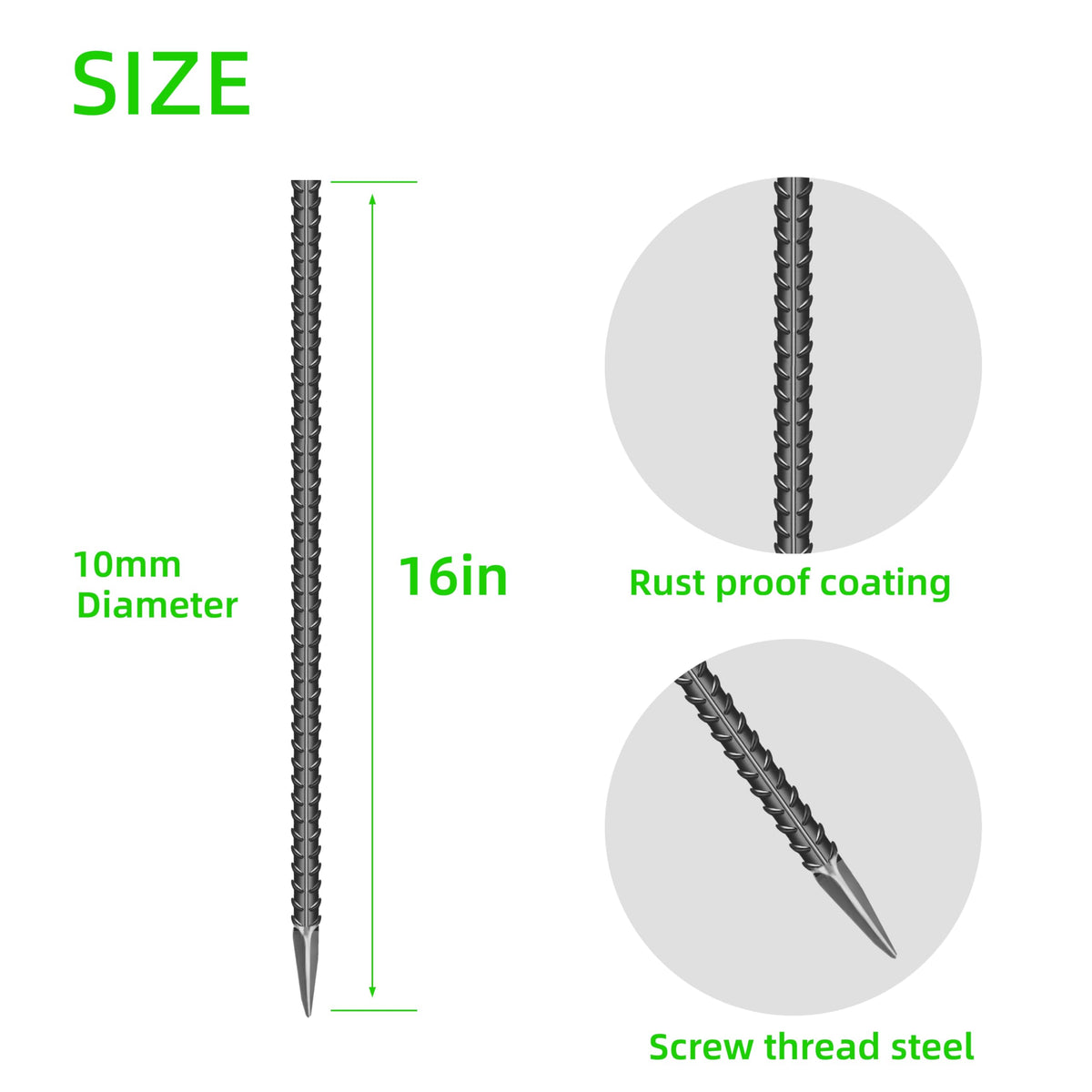 ESSFF galvanized rebar stake secures tents and canopies with reliable strength.