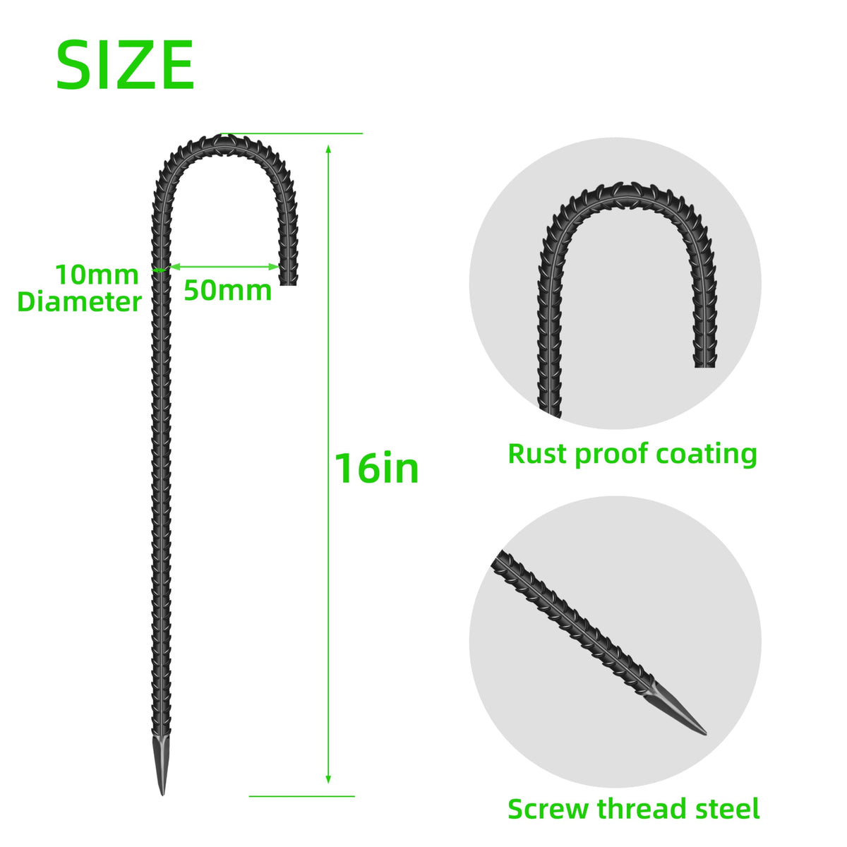 ESSFF galvanized steel rebar stake pack designed for durable outdoor anchoring.