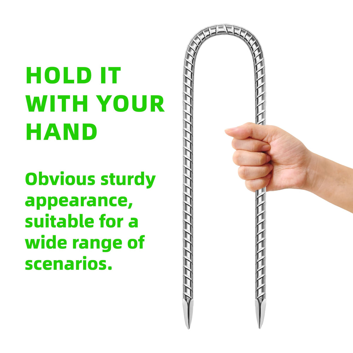 ESSFF heavy-duty ground anchors secure trampolines, nets, and landscape fabric.