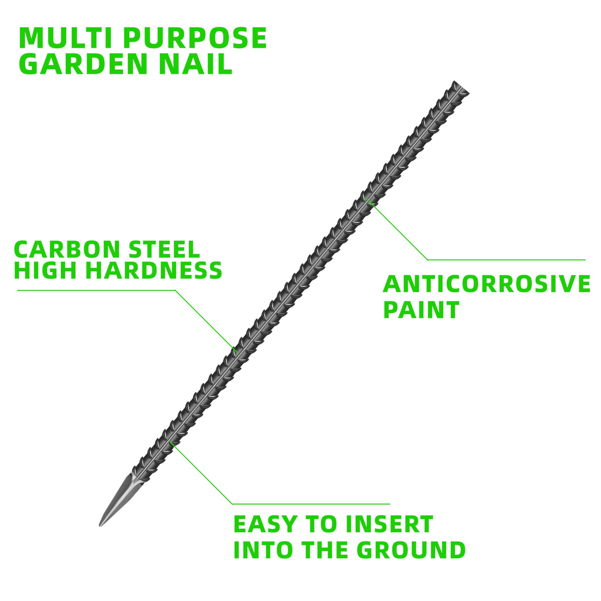 ESSFF heavy-duty stake with sharp end enables easy soil insertion.