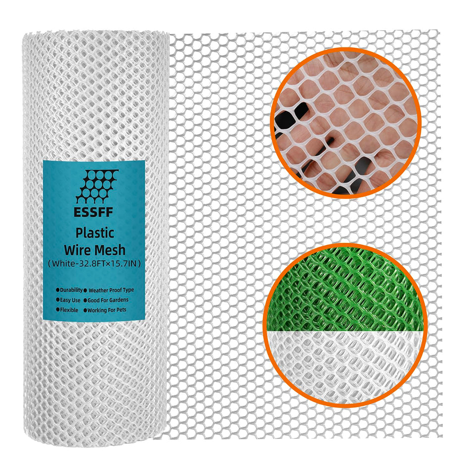 ESSFF Pet and Garden Safeguard roll with white plastic netting for versatile garden protection.