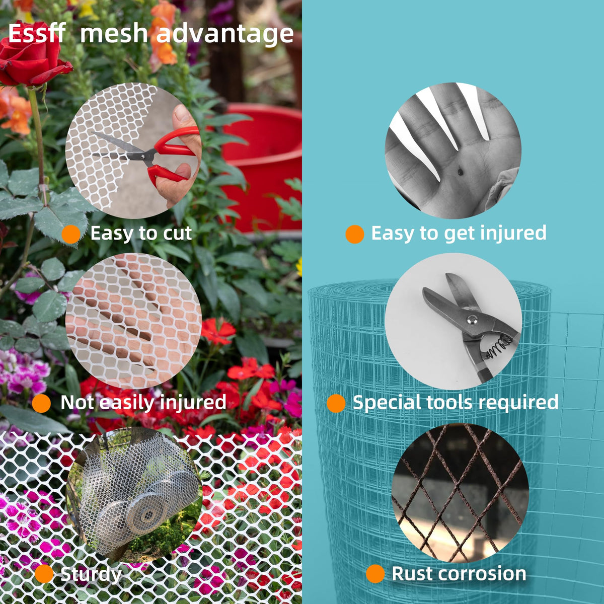 ESSFF barrier net protects poultry, dogs, and rabbits in outdoor areas.