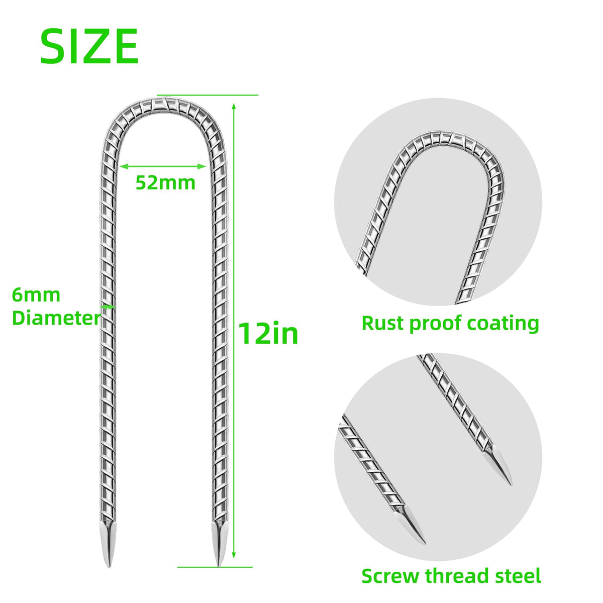 ESSFF U-shape ground anchors secured for tents and fences.