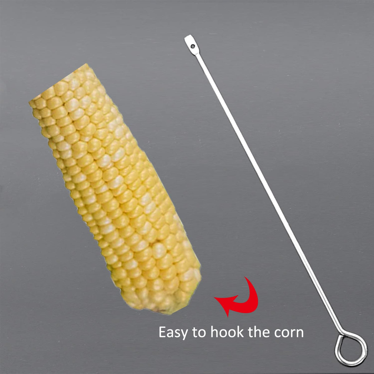 Essilnn locking carabiner clip keeps corn securely skewered.