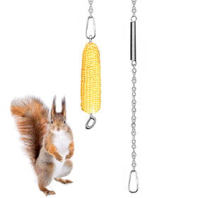 Essilnn Hanging Squirrel Feeder with corn cobs attracts backyard wildlife.