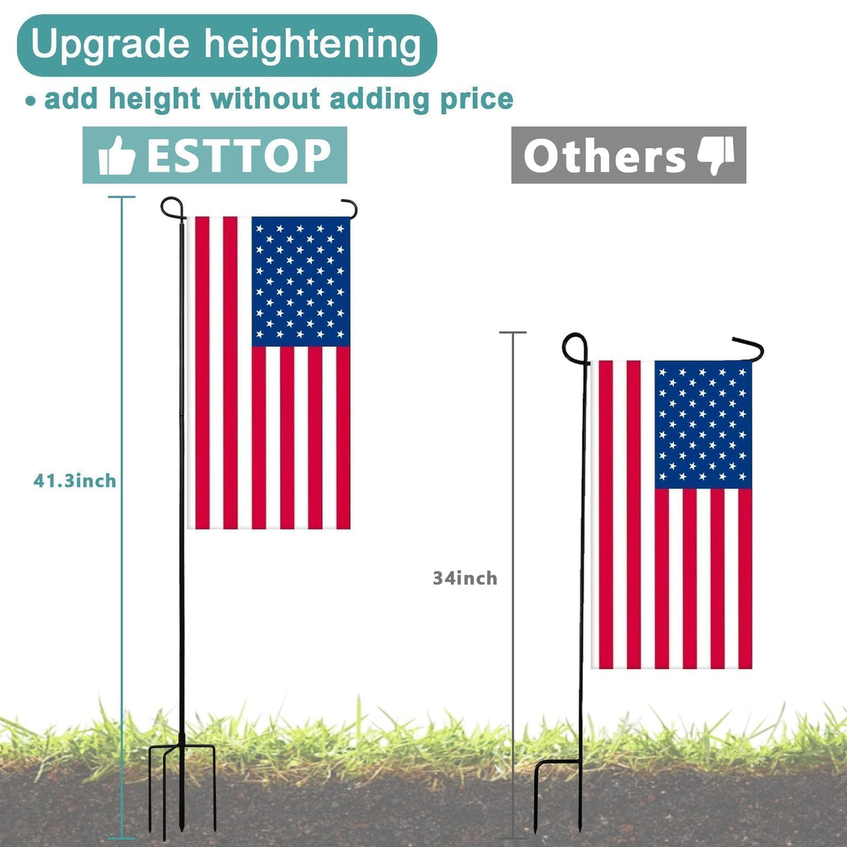 ESTTOP 41.3-inch height with 36-inch visible area optimizes flag display.