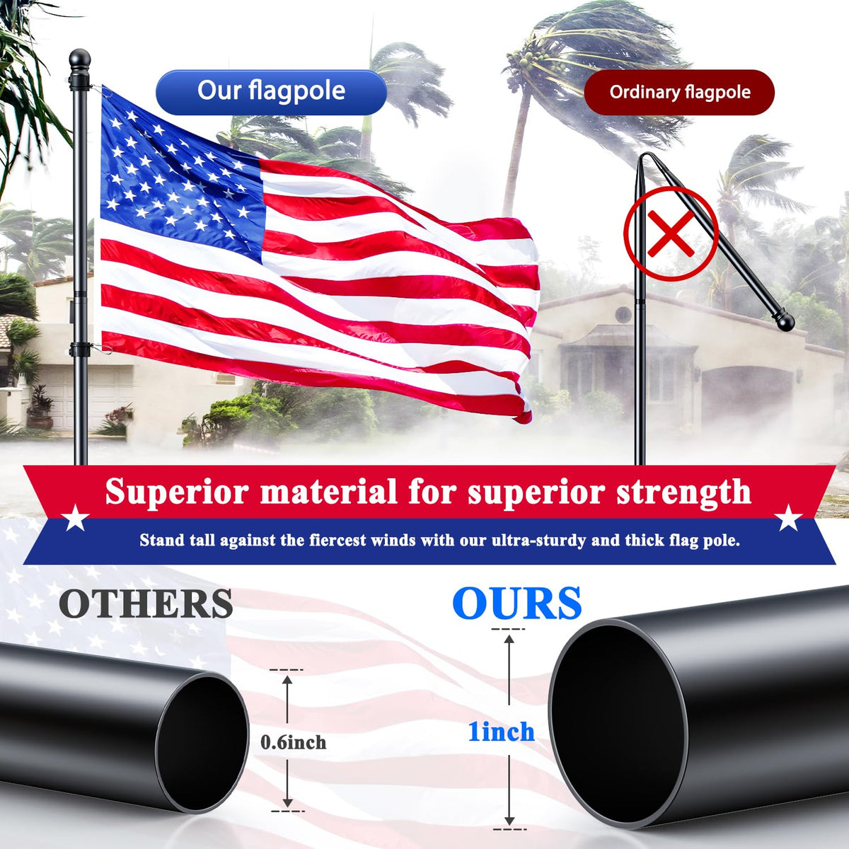 ESTTOP weather-resistant finish keeps the pole looking new outdoors.