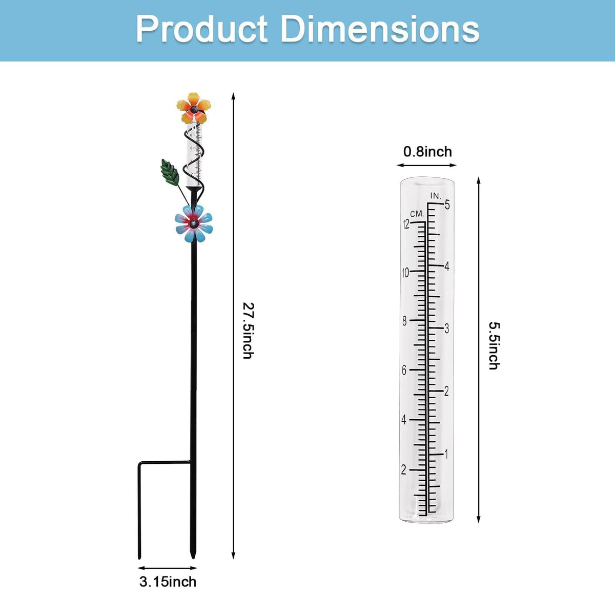 ESTTOP Flower Rain Gauge shows clear rainfall marks for easy watering decisions