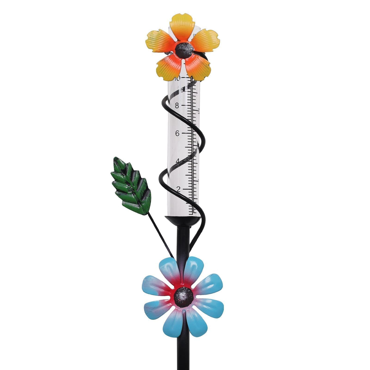 ESTTOP Flower Rain Gauge in garden blends decorative design with accurate rainfall readings