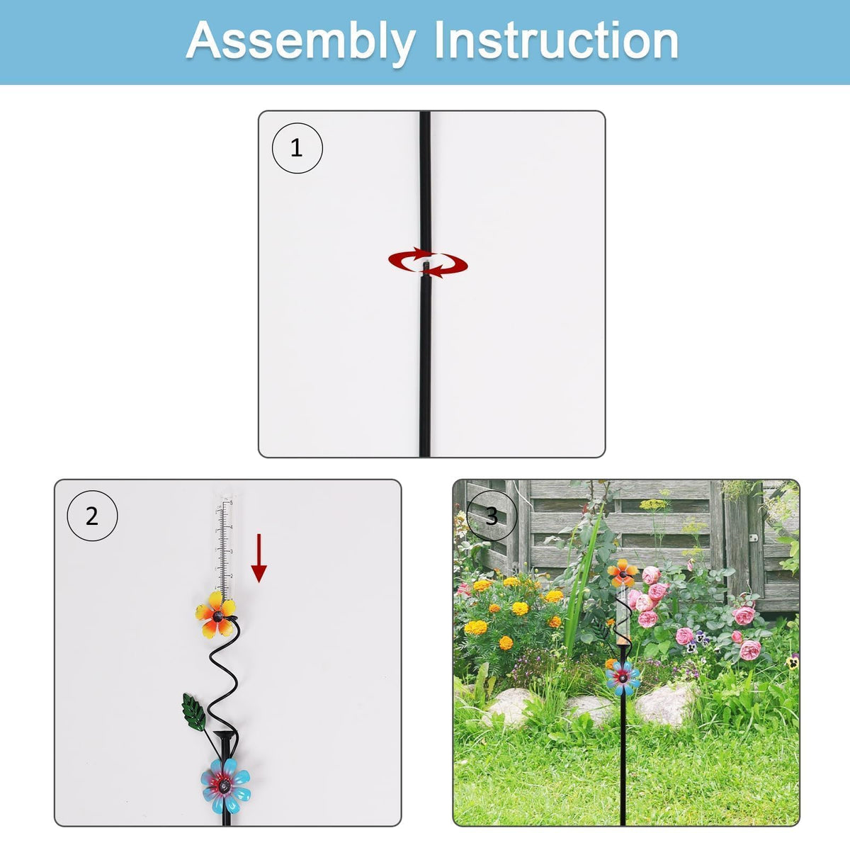 ESTTOP Flower Rain Gauge withstands sun and rain while doubling as yard decor