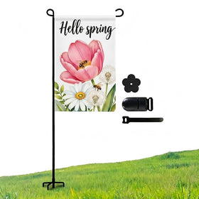 ESTTOP heavy-duty flag stand elevates garden flags for clear viewing and ground protection.