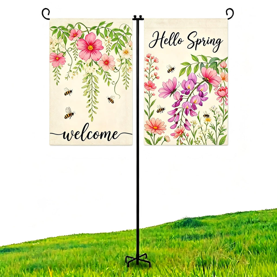 ESTTOP heavy-duty garden flag holder stand with five-prong base for windy days