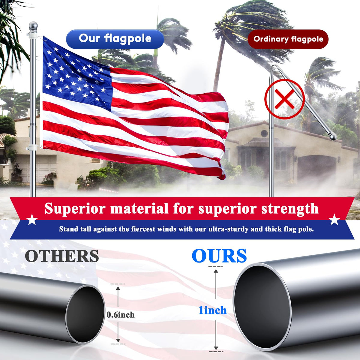 ESTTOP stainless steel flag pole with rustproof finish for outdoor use.