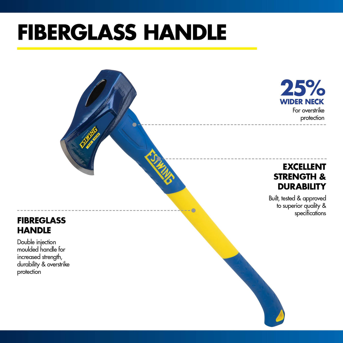 Estwing dual-injection fiberglass handle demonstrates strength and long life.