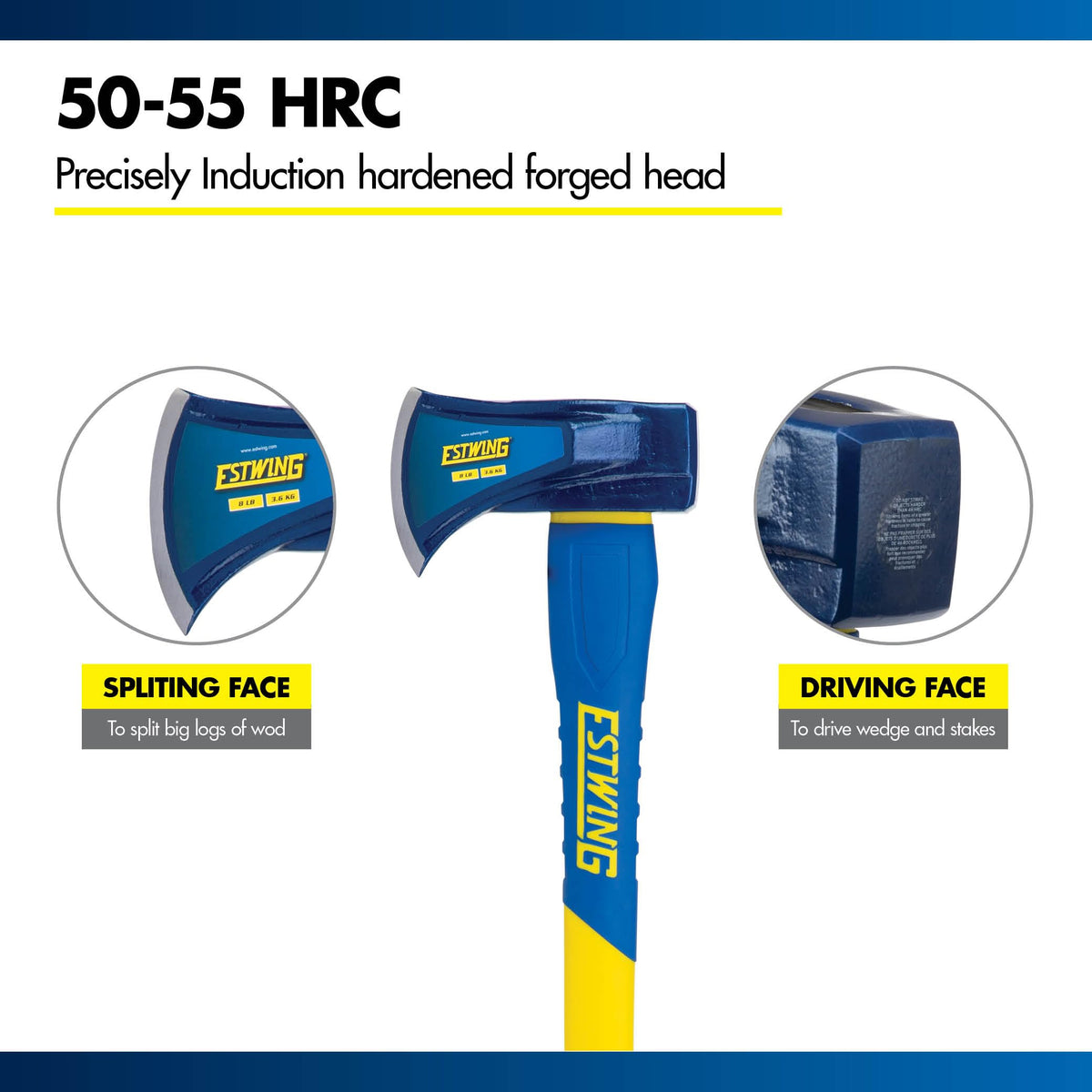 Estwing maul design provides high-force splitting for big logs.