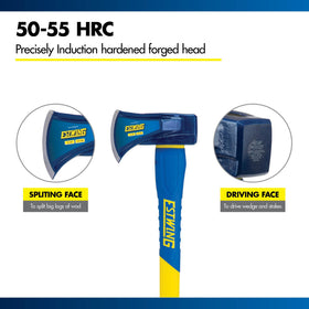 Estwing maul design provides high-force splitting for big logs.