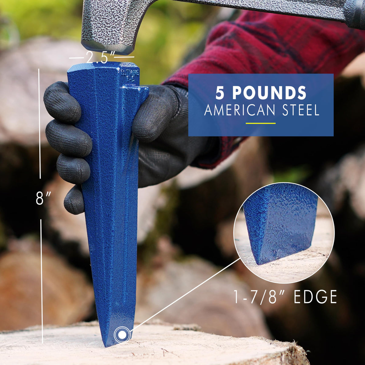 Estwing Sure Split wedge, fin design closeup, increases outward force for easier splits.