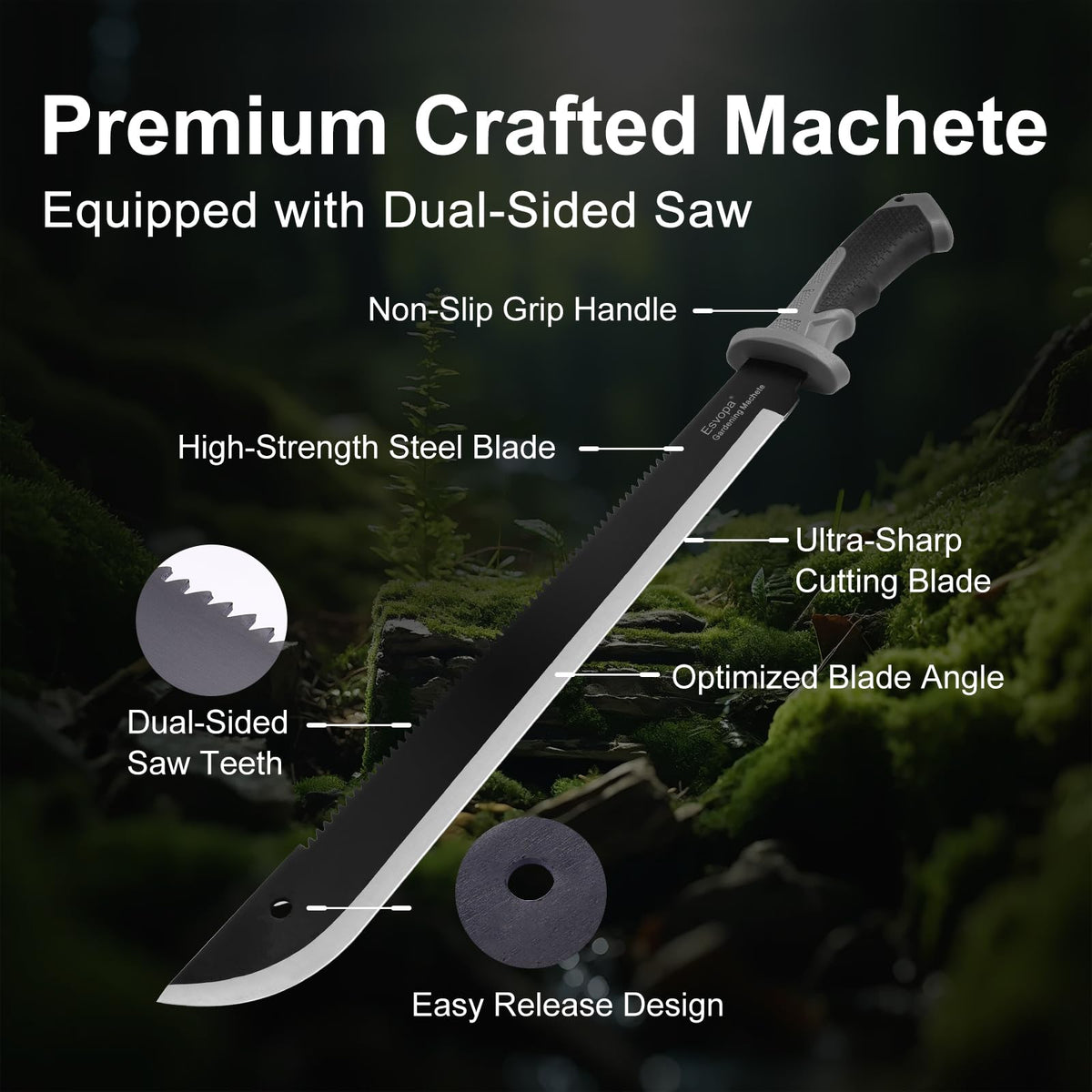 Esvopa machete with protective sheath for safe belt carry