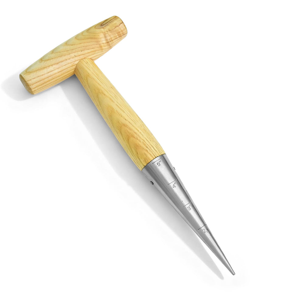 Esvopa seed dibber with stainless steel tip and wooden handle for precise planting