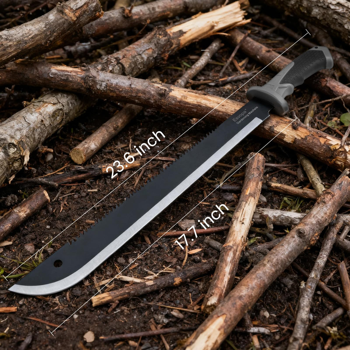 Esvopa survival knife with sawback for cutting thick branches and hardwood