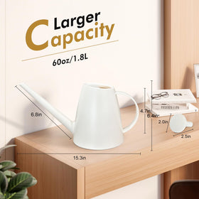 Etarewilt 1.8L capacity white watering can reduces refills.