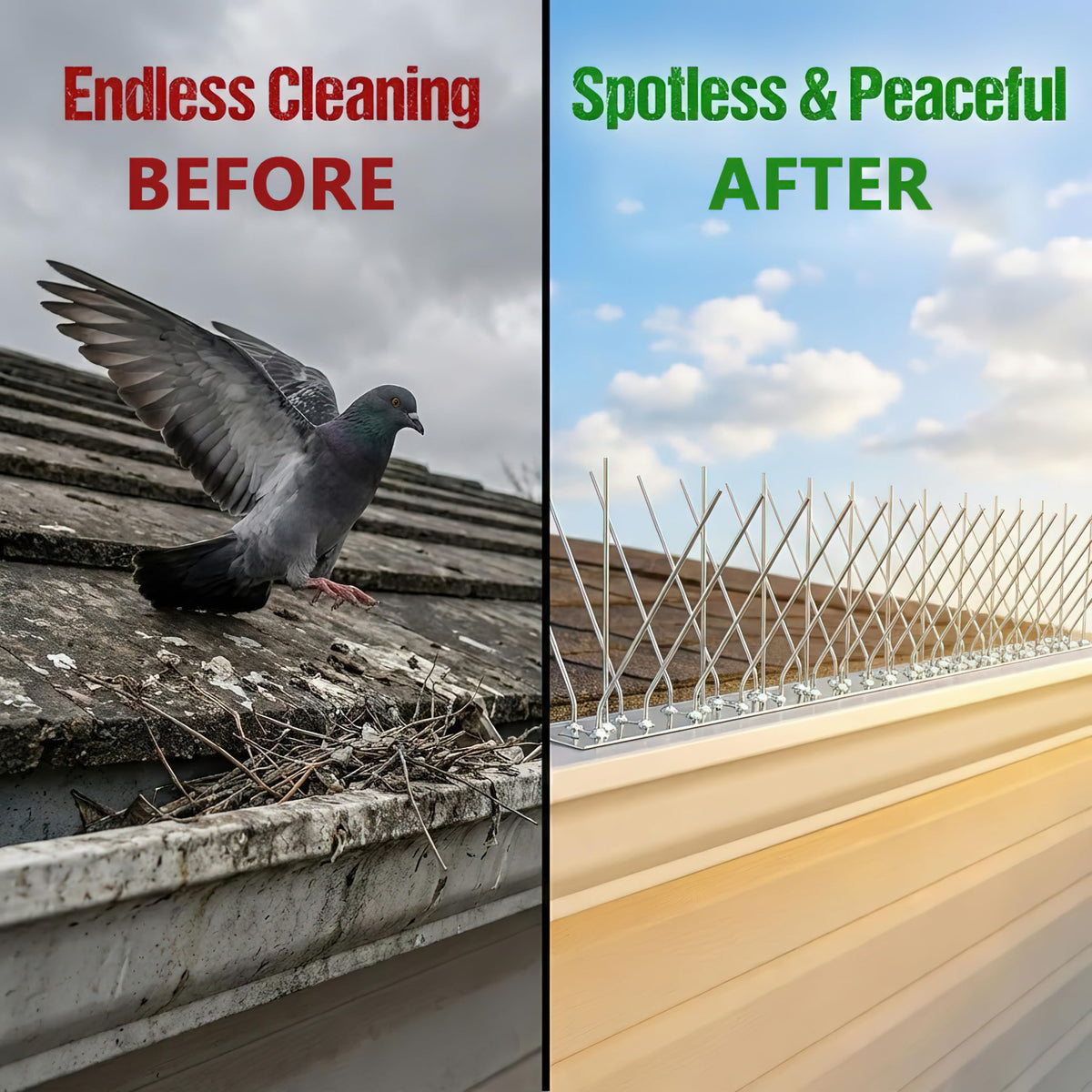 etermeish 304 stainless steel spikes resist rust, shielding gutters and beams from droppings.