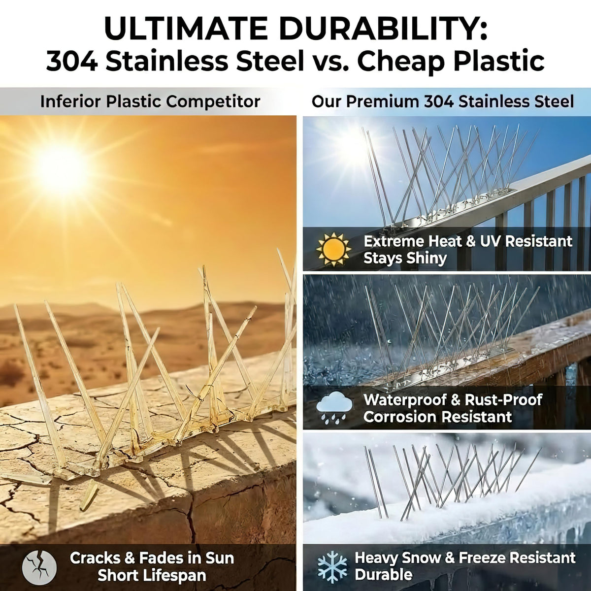 etermeish flexible-base spikes fit curved surfaces like arched windows for versatile installation.