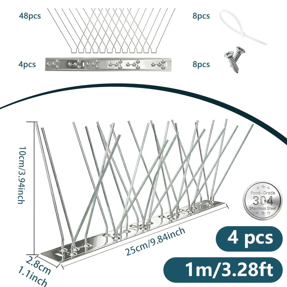 etermeish weatherproof spikes guard roof edges against pigeons and woodpeckers in all seasons.