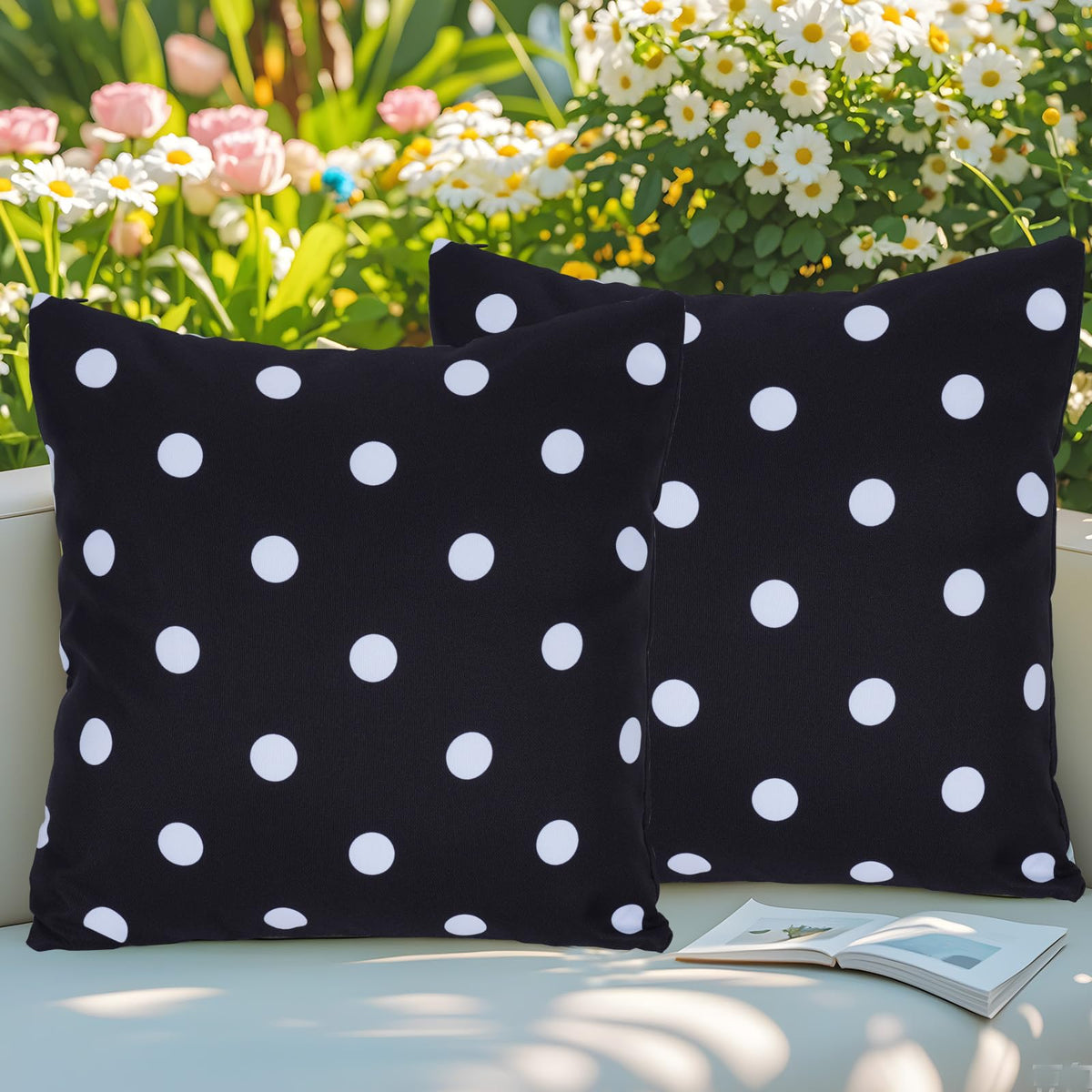 Eternal Beauty polka-dot pillow cover 18x18 adds playful style to outdoor cushions.
