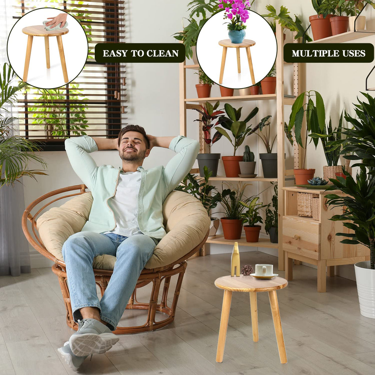 Ethuh compact stand fits beside sofas or windows for versatility.