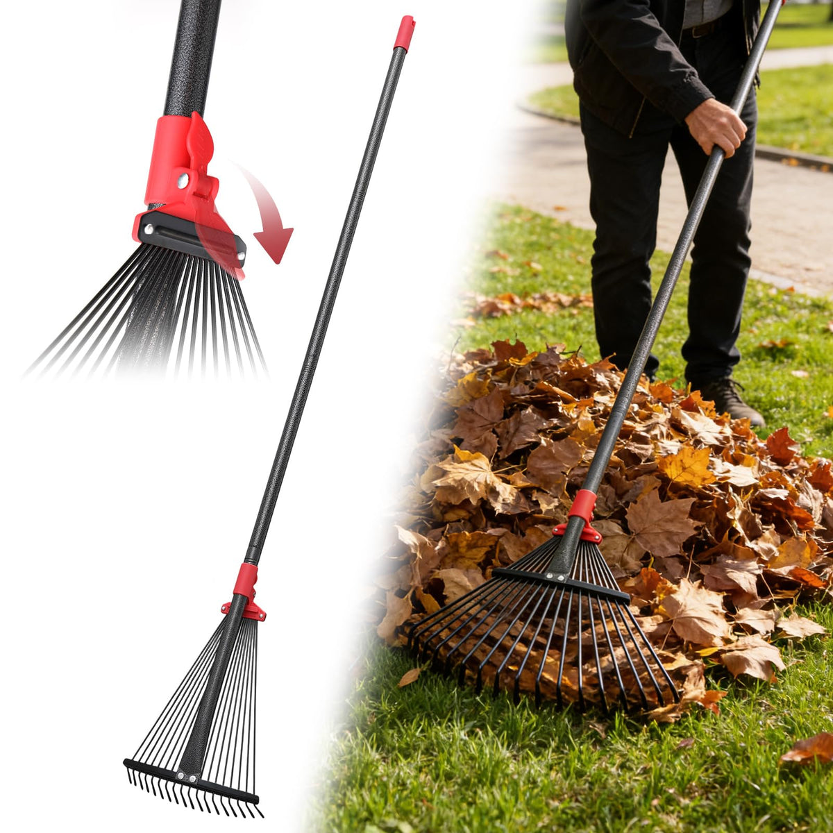 ETICSIPA garden rake with adjustable head for versatile yard cleanup and leaf collection