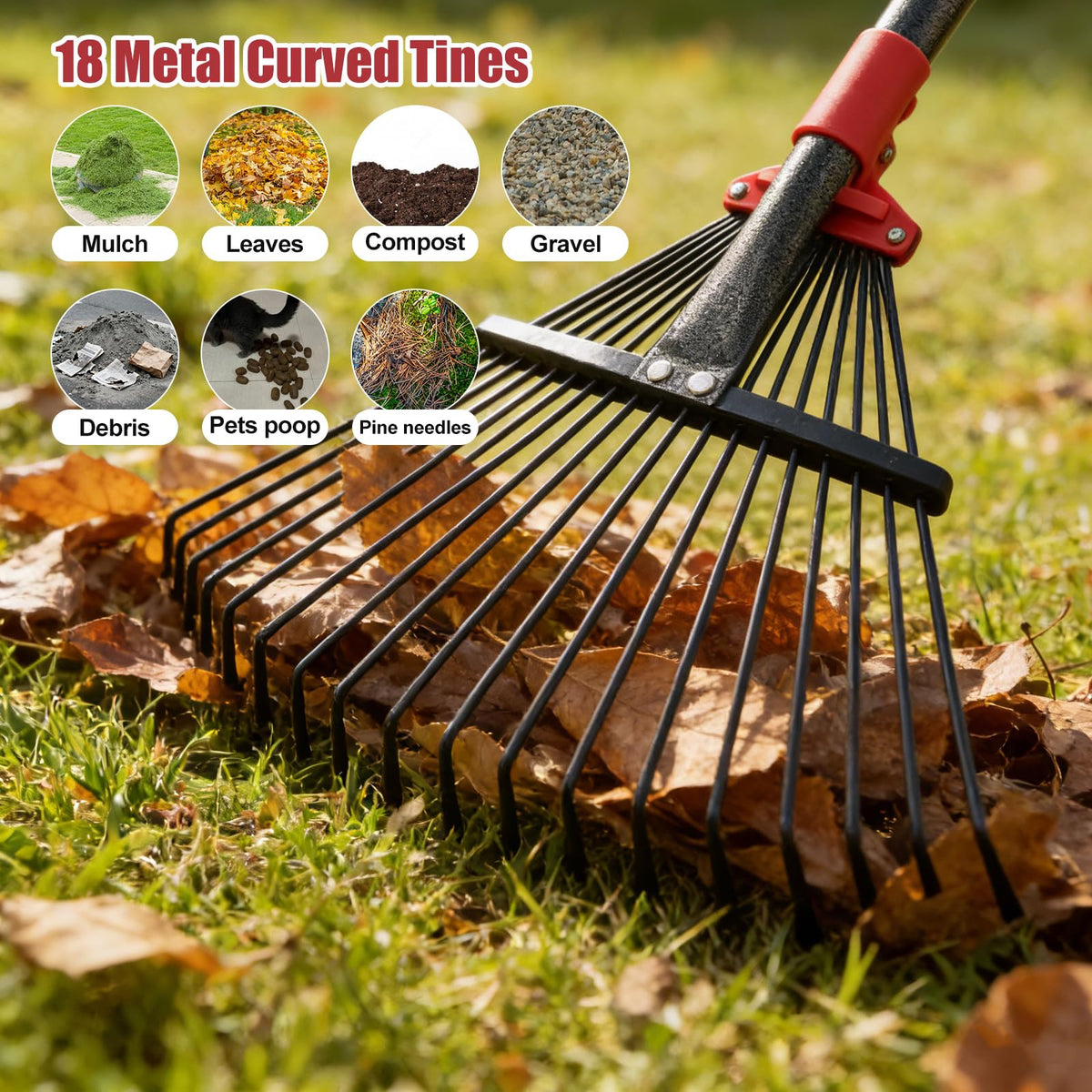 ETICSIPA 55-inch rake ideal for lawns, driveways, and garden beds
