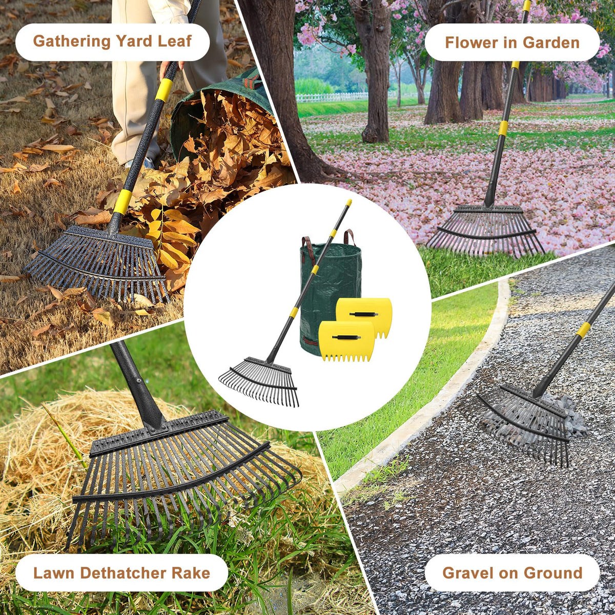 ETICSIPA heavy-duty rake with 25 tines tackles leaves and thatch