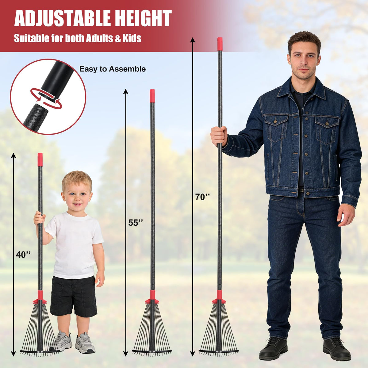 ETICSIPA rake 18-tine heavy-duty design tackles leaves, grass, and debris with ease.
