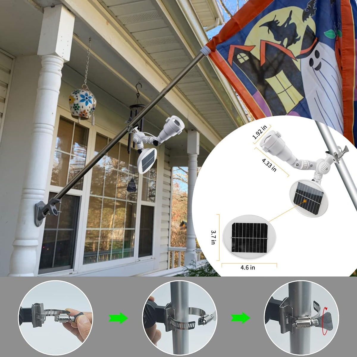 Etzeaxus solar flag light automatically activates at dusk for hands-free operation.