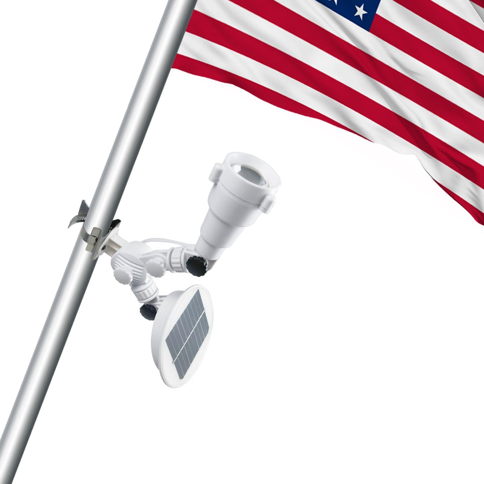 Etzeaxus Solar Flag Light close-up of PC crystal LED head for bright, even illumination.