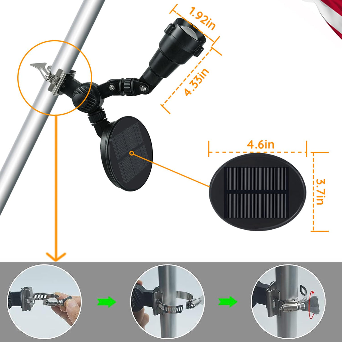 Etzeaxus exterior illumination highlighting your flag and home