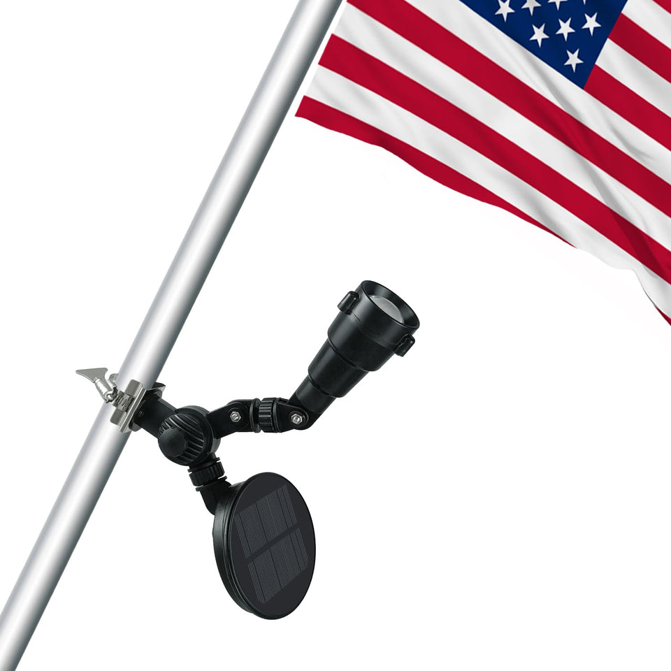 Etzeaxus solar flagpole light panel closeup showing bright LED efficiency for outdoor flags