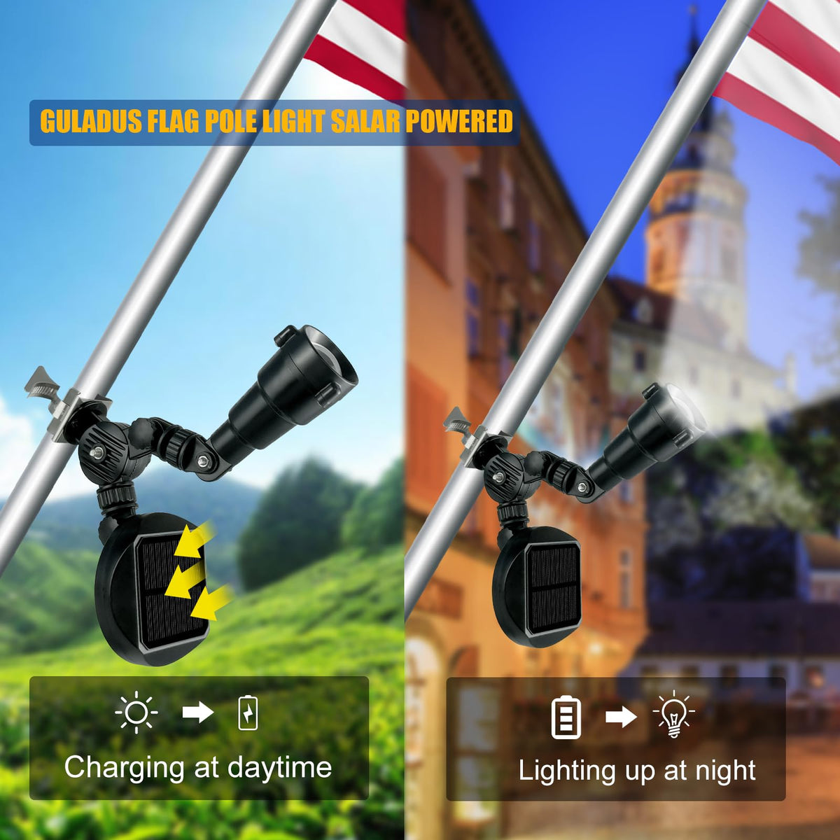 Etzeaxus spike attachment demonstrates simple ground mounting for flag lighting