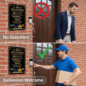 EudaBlos no-soliciting sign for porch beams or gates shows a humorous stance.