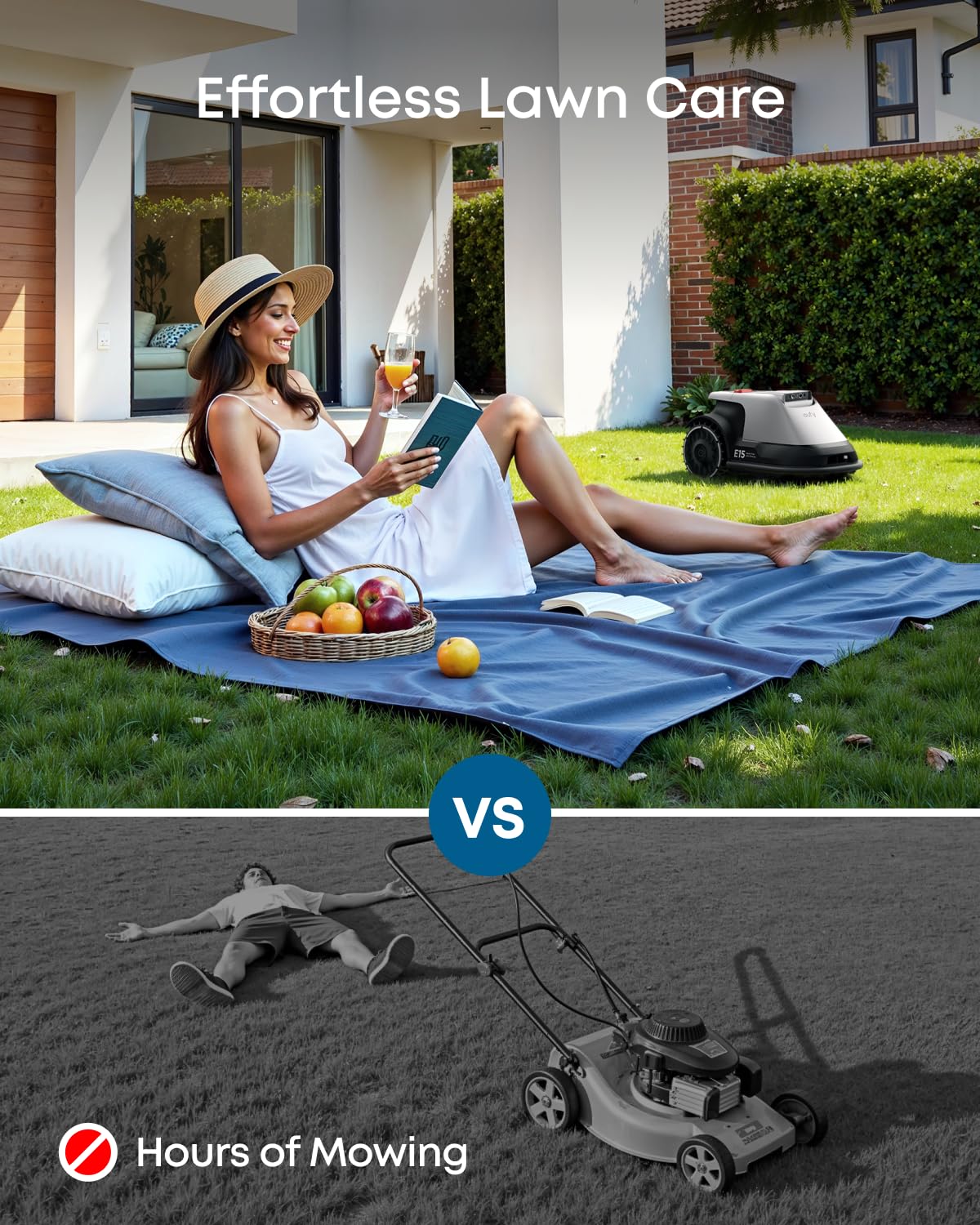 eufy e15 AI 3D obstacle avoidance protects pets and garden features during mowing.