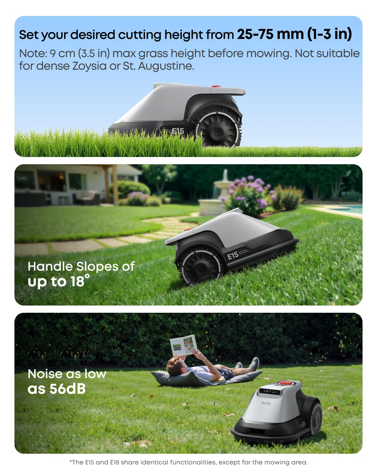 eufy e15 app control lets you schedule mowing from anywhere.