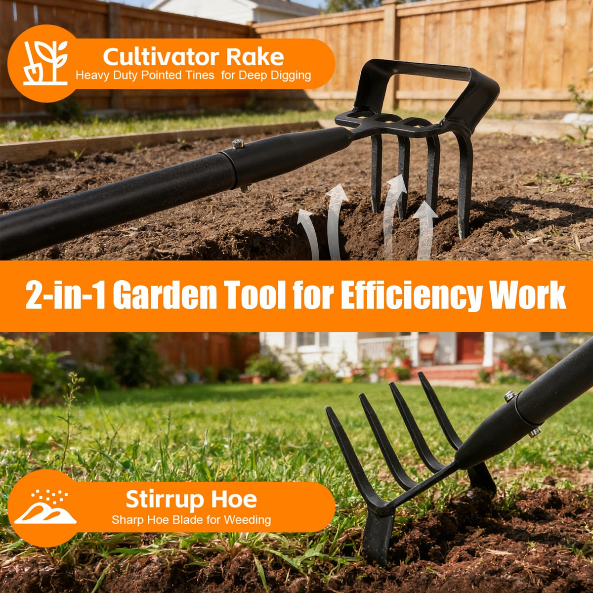 EUIJOIP 2-in-1 garden hoe and tiller design aids weed removal.