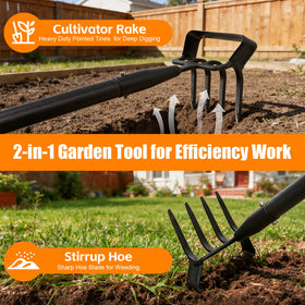 EUIJOIP 2-in-1 garden hoe and tiller design aids weed removal.