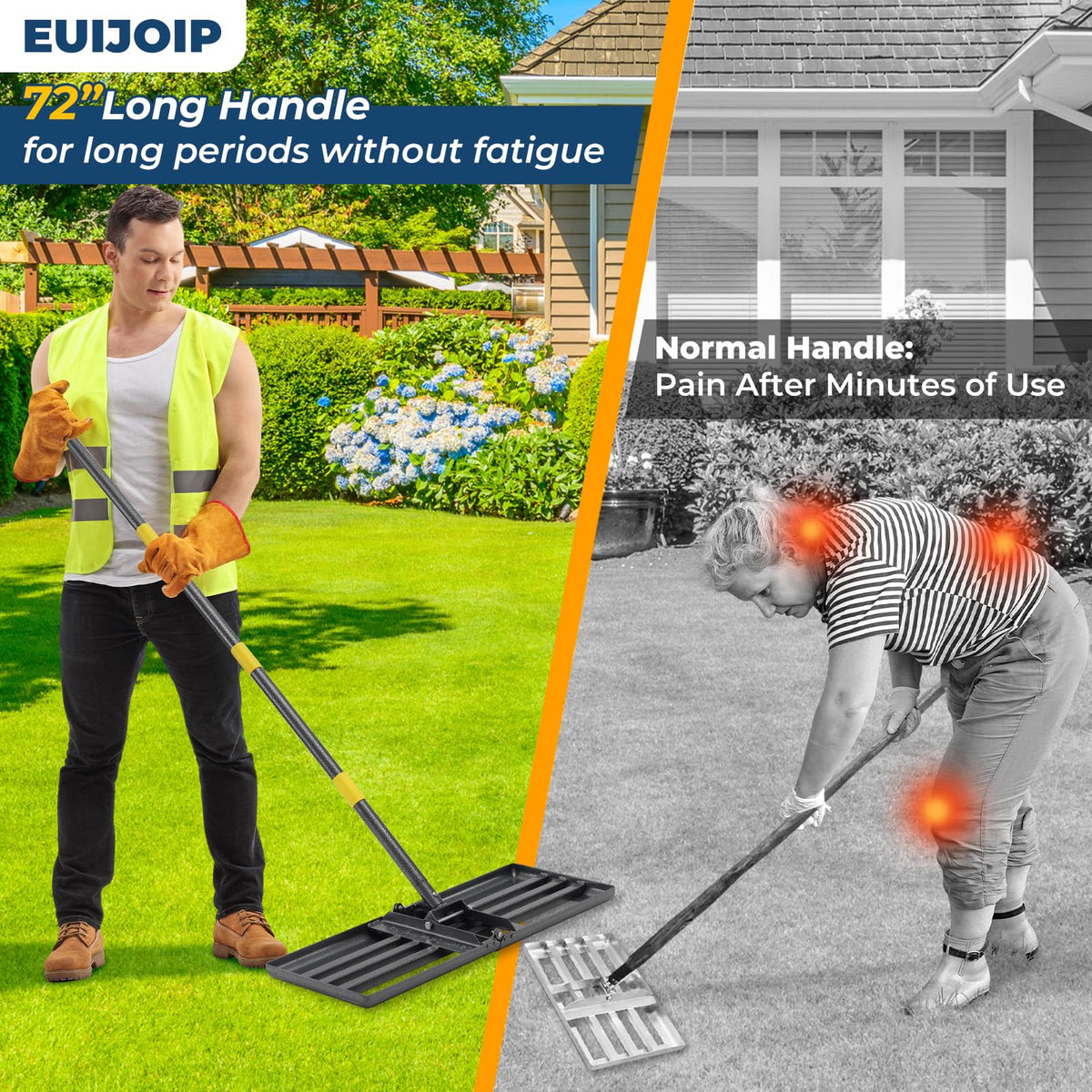 Durable stainless steel construction of EUIJOIP lawn leveling rake
