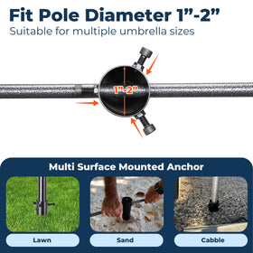 EUIJOIP fits 1-2 inch poles for umbrellas and canopy legs.