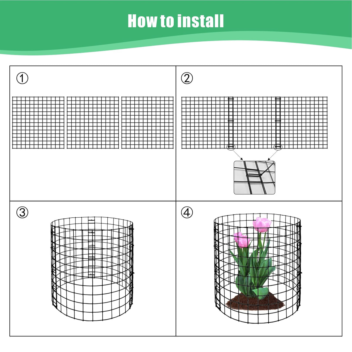 Eunika stakes included for quick, tool-free installation around plant beds
