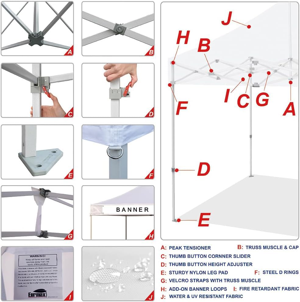 Eurmax hammertone steel frame delivers added canopy stability.